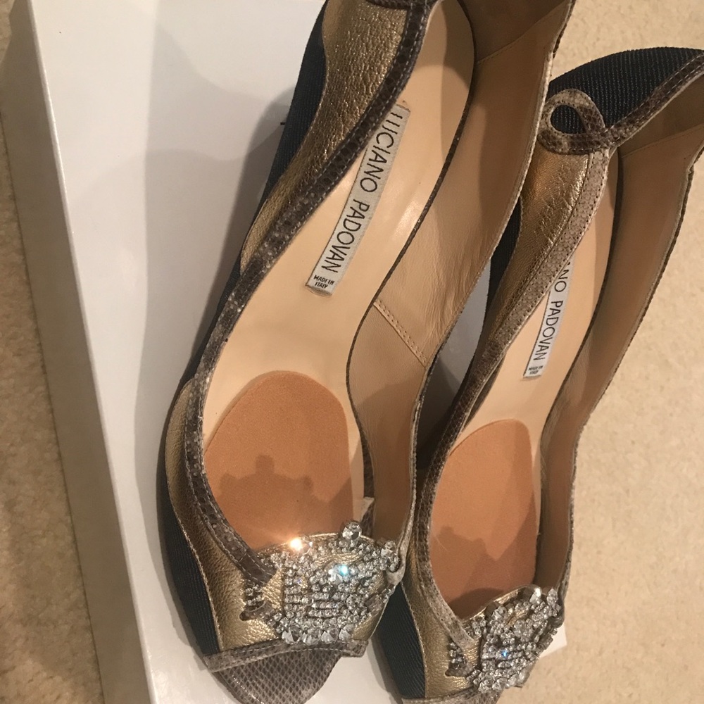 Stunning denim and gold heels